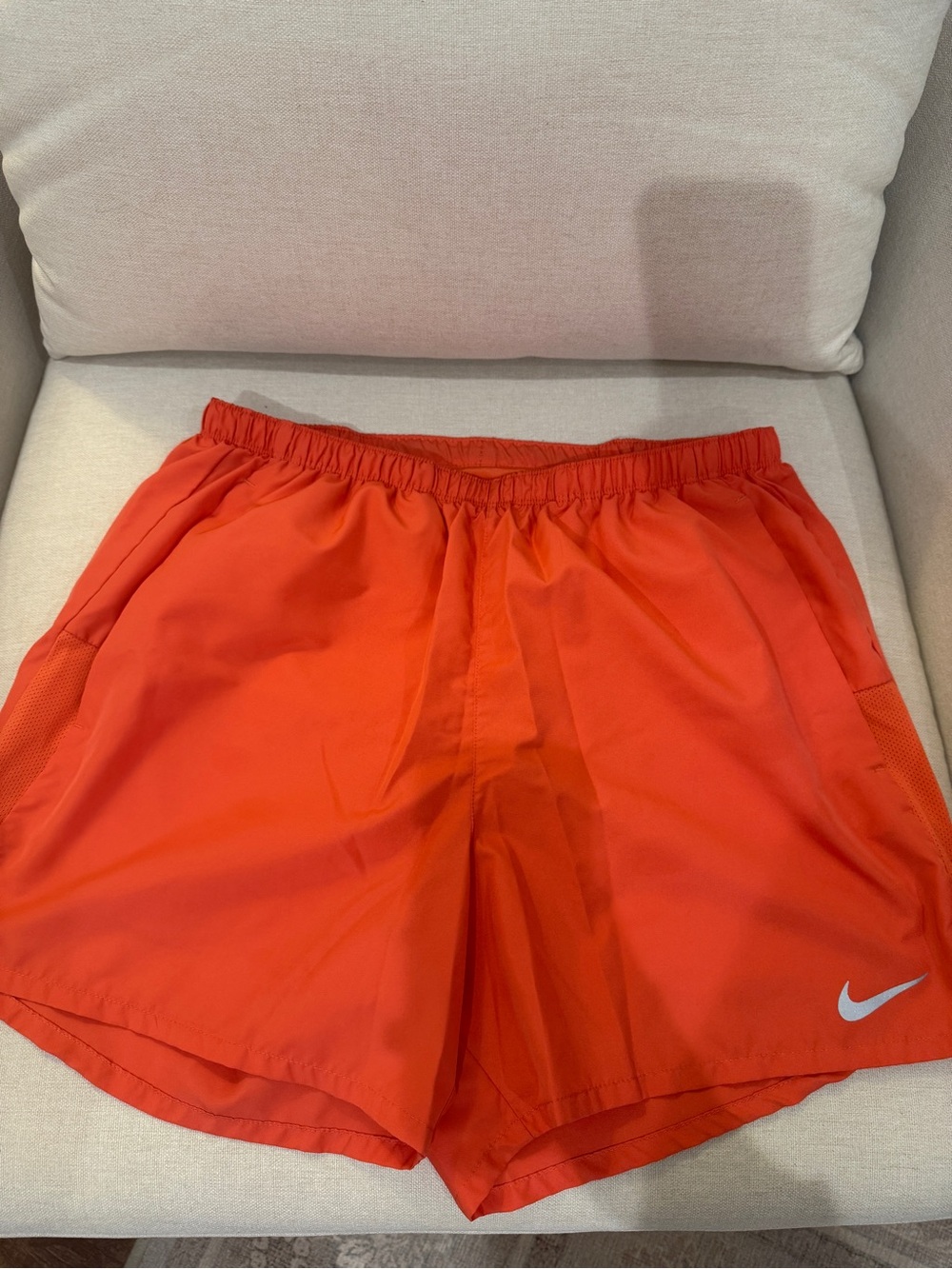 Nike Men’s Bright Orange Athletic Shorts with Reflective Swoosh